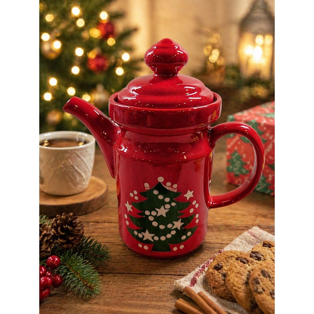 Waechtersbach Christmas Tree Coffee Pot Red Ceramic West Germany Vintage NIB